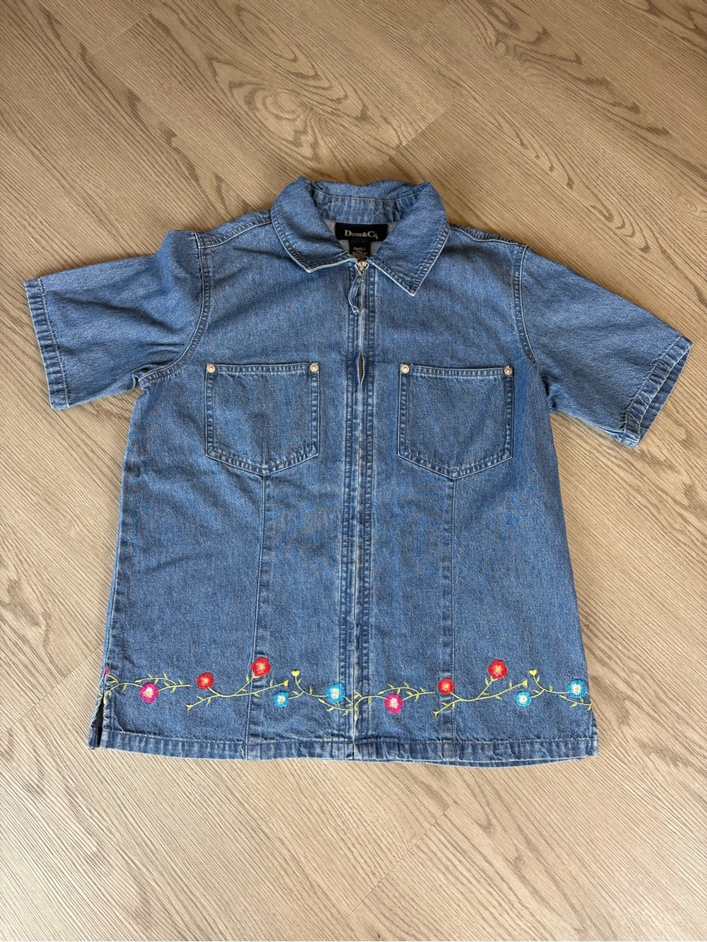 Denim&Co Light Blue Chambray Shirt Collar Top